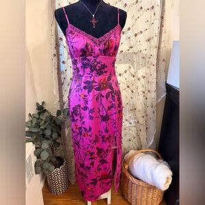 Urban Outfitters Pink Floral Satin Slip Dress